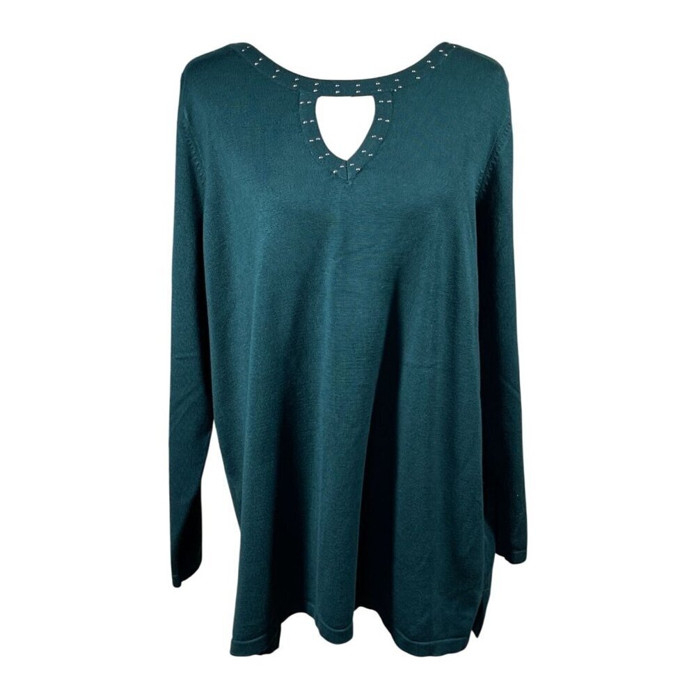 New Avenue Women's Sweater Hunter Green Keyhole Silver Stud Size 18/20